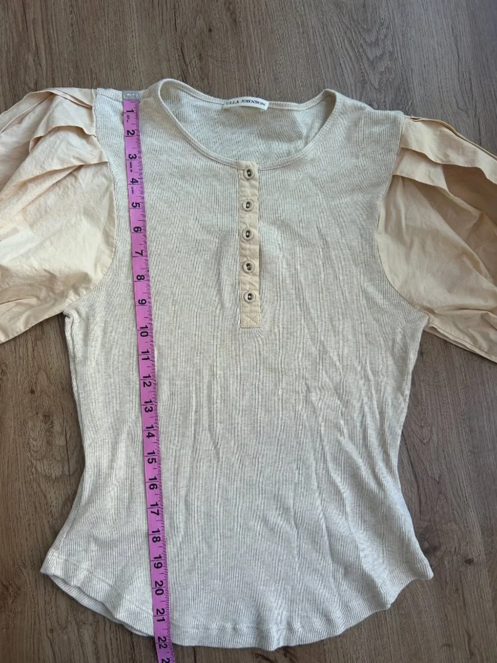 Ulla Johnson Kara‎ Puff Sleeve Top Cream Cotton Knit Blouse Henley Medium